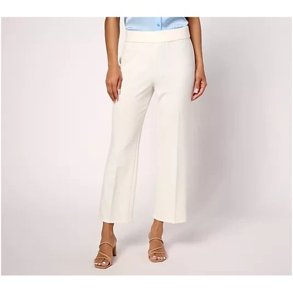 Dennis Basso Regular Luxe Crepe Mini Kick Flare Pant Classic Ivory, S #22*